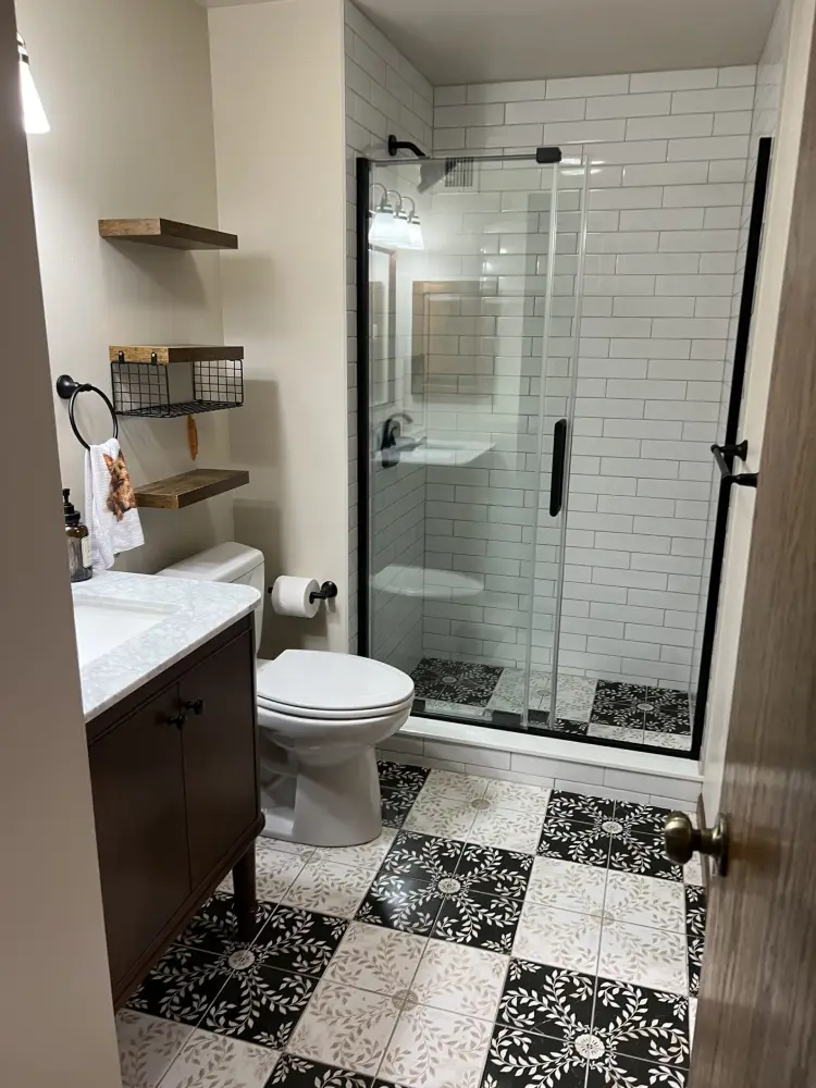 beautiful tile bathroom floor and shower